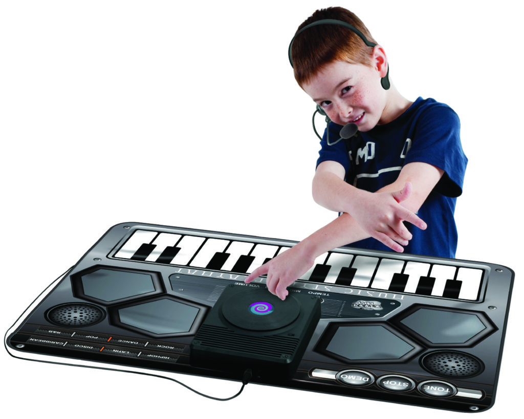 little DJ playing with the music playmat from brightminds toys